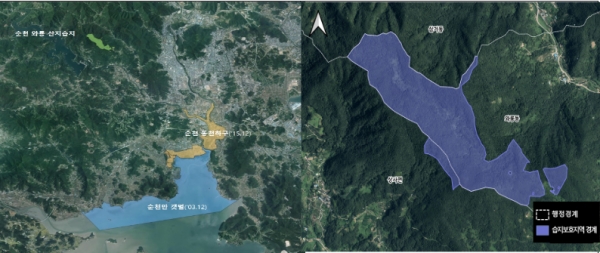 와룡 산지습지 위치도 및 습지보호지역 지정 범위 (자료=환경부)
